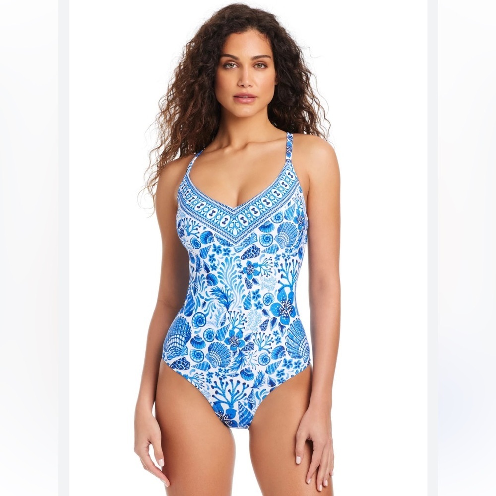 Beyond Control Sea Life V Neck Tummy Control Swimsuit size 6 NEW